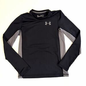 Boys Gray Black Under Armour Coldgear Long Sleeve Crew Size YXL Compression
